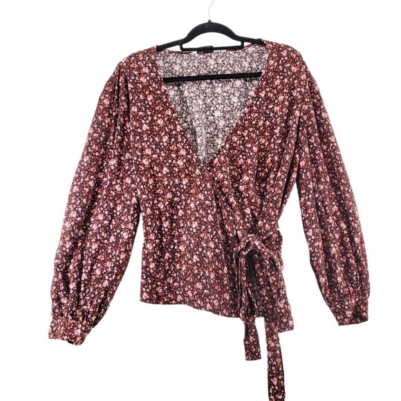 Sz 8 & Other Stories Relaxed Sleeve Wrap Top Blouse Floral Ditsy Long Sleeve - Picture 2 of 9
